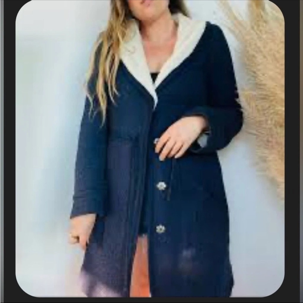 Saturday Sunday Navy Coat w/ Sherpa Lining